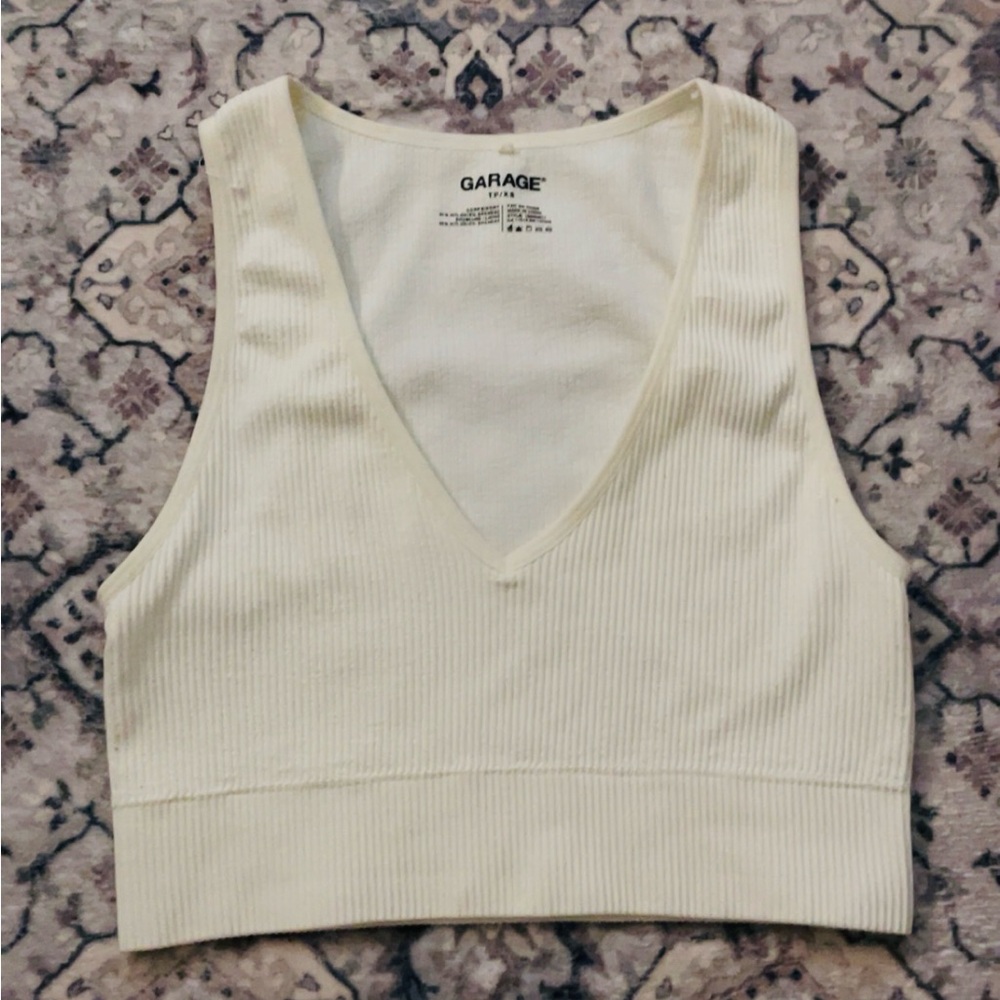 Garage Cream Ribbed Crop Tank Top